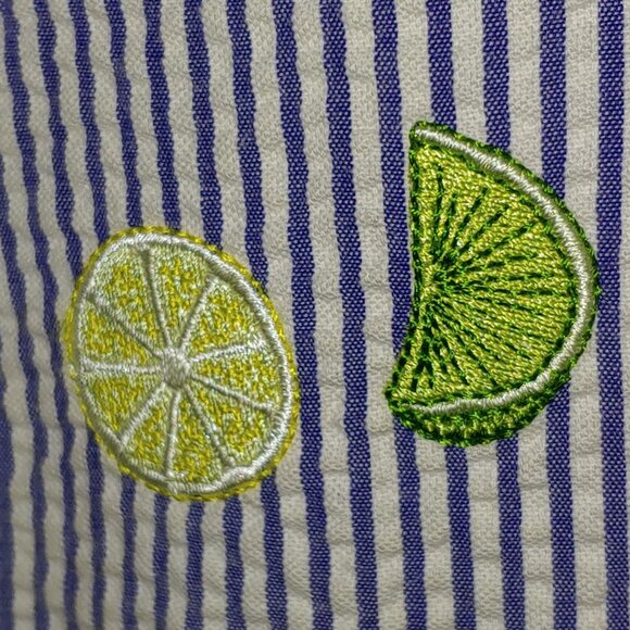 Talbots Seersucker Lemons&Limes Embroidered Sleeveless Dress Size 6P Blue Cream - Picture 5 of 9